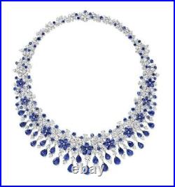 Lab Blue Sapphire Fringe Necklace Pear vintage style statement celebrity inspire