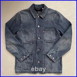 Levis Denim Fleece Lined Chore Engineer Vintage Style Work Jacket Faded Mens M