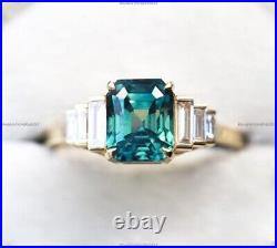 London Blue Topaz Diamond Vintage style Promise Ring 14k Gold Fine Jewelry