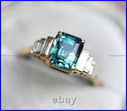 London Blue Topaz Diamond Vintage style Promise Ring 14k Gold Fine Jewelry