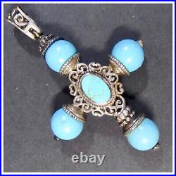 Medieval Style 925 Sterling Silver Turquoise Retro Vintage Large Cross