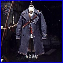 Mens Retro Vintage Style Double Breasted Trench Coat Belt Military Outdoor Denim