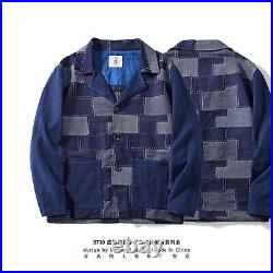 Mens Vintage Style Patchwork Denim Jacket Loose Casual Cotton Blue Pocket Coats