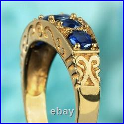 Natural Blue Sapphire Vintage Style Five Stone Band Ring in Solid 9K Yellow Gold