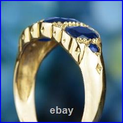 Natural Blue Sapphire and Diamond Vintage Style Trinity Ring in Solid 9K Gold
