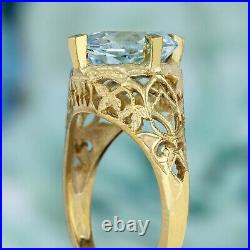 Natural Blue Topaz Vintage Style Filigree Ring in Solid 9K Yellow Gold