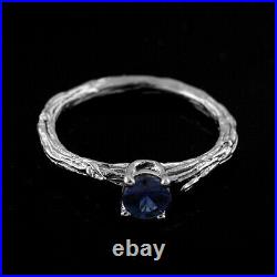 Organic Design Vintage Style Blue Sapphire 14K White Gold Engagement Ring
