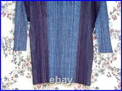 Pleated Blouse Tops Shirt Vintage Colorful Denim Style Blue Navy Retro Japan