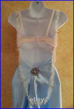 Powder Blue Vintage Style Empire Waist Babydoll Sheath Satin Wedding Bridal Gown