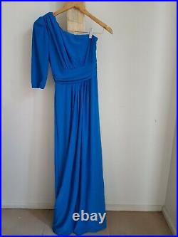 Retro 70s 80s Styled Blue Full Length One Shoulder Prom Formal Dress