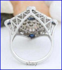 Rhombus Shape Vintage Style Blue Lab Created Sapphire Women's Open Work Ring