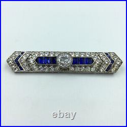 Royal Vintage Style White CZ & Blue Sapphire In 935 Silver Beautiful Brooch Pin