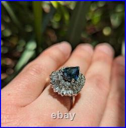 Sapphire and Diamond 18k Ring Ballerina Style Estate Vintage Blue 989 Excellent