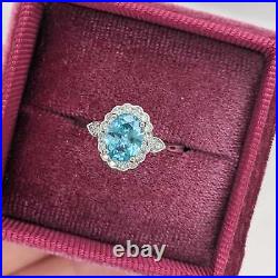Scalloped Halo Vintage Style Blue Zircon Ring in 14K Solid Gold
