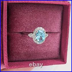 Scalloped Halo Vintage Style Blue Zircon Ring in 14K Solid Gold