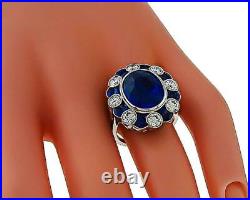 Stunning Royal Vintage Style Blue 12.39CT Sapphire & 3.00CT Clear CZ Floral Ring