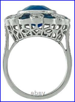 Stunning Royal Vintage Style Blue 12.39CT Sapphire & 3.00CT Clear CZ Floral Ring