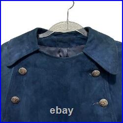Suede Military Style Cape Vintage Blue Suede Women Size M L Navy Pockets Retro