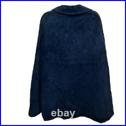 Suede Military Style Cape Vintage Blue Suede Women Size M L Navy Pockets Retro