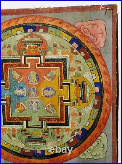 Tibetan Thangka Painting - Mandala Blue Deity In Center Newari Style 17x17 In