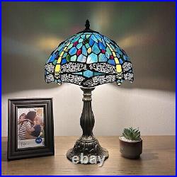 Tiffany Style Table Lamp Dragonfly Green Blue Stained Glass Vintage H18W12