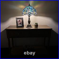 Tiffany Style Table Lamp Dragonfly Green Blue Stained Glass Vintage H18W12