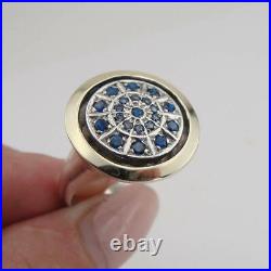Unique Vintage Style Blue Round Sapphire In 925 Real Sterling Silver Men's Ring