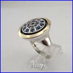 Unique Vintage Style Blue Round Sapphire In 925 Real Sterling Silver Men's Ring