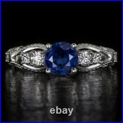 VINTAGE STYLE NATURAL BLUE SAPPHIRE G SI DIAMOND ENGAGEMENT COCKTAIL RING 14k