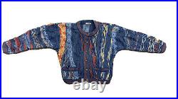 VTG 90s 3d textured button-up cardigan Sweater MEDIUM Thick Blue coogi-style