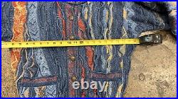 VTG 90s 3d textured button-up cardigan Sweater MEDIUM Thick Blue coogi-style