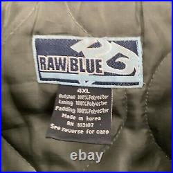 VTG RAW BLUE Military Style BOMBER Jacket 90s Olive Green Military Size 4XL Mens