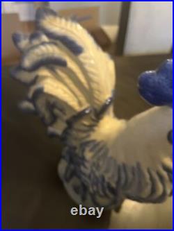 Very Tall Vintage Delft Style Hand Painted Blue And White Rooster, 18 Height