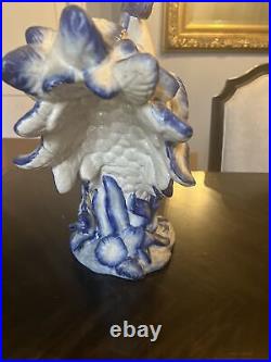 Very Tall Vintage Delft Style Hand Painted Blue And White Rooster, 18 Height
