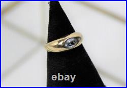 Vintage 1960's 9ct 9k Gold Gypsy Style Ring with Blue Topaz, 333 gold, 0.6 ct