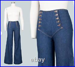 Vintage 1970s 70s jeans blue denim wide leg sailor pants Chemin de fer style
