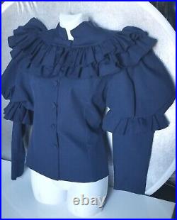 Vintage 1980s Victorian Style Gigot Blue Pouffed Jacket sz 38