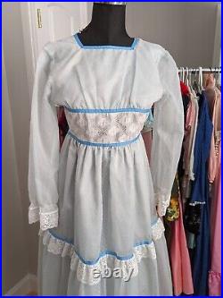 Vintage 70's Sears Gunne Sax Style Light Blue Lace Prairie Maxi Dress Sz XS 0/2