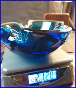 Vintage Alfredo Barbini/Murano Style Sommerso Blue & Green Glass Ashtray 6x2.5