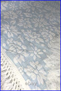 Vintage Antique Light Blue White Wedding Fringe Quilt Amish Style Pineapple RARE