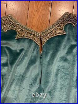 Vintage Blue/Green Velvet Kaftan Style Hippie Dress with Silver Embroidery
