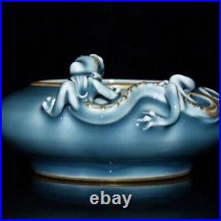 Vintage Chinese Qing Style Mysterious Blue Glazed White Enamel Porcelain Bowl