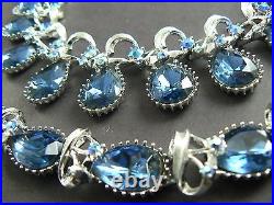 Vintage Chunky Juliana Style Necklace Bracelet Set Silver Tone Blue Stones