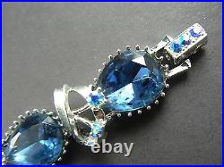Vintage Chunky Juliana Style Necklace Bracelet Set Silver Tone Blue Stones