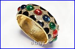 Vintage Ciner Mughal Style Enamel Red Blue Green Cabochon Glass Bangle Bracelet