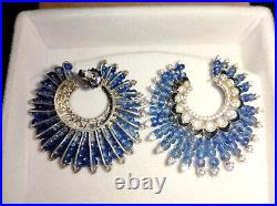 Vintage Cluster Hoop Style Blue Sapphire Beads With Brilliant Cut CZ Earrings