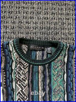 Vintage Coogi Style 3D Knit Sweater Cosby Green Blue Crazy Size XL Chunky