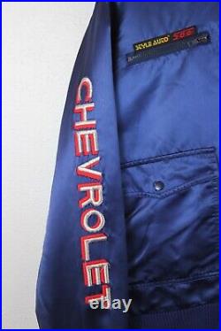 Vintage Corvette Bomber Jacket Style Auto Chevrolet Blue Satin Embroidered