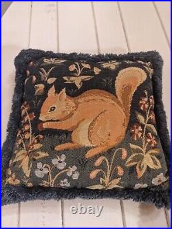 Vintage French Tapestry Style Pillows, Blue Bunny, Squirrel, ABC. 9x, 9. Set 3