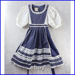 Vintage Gunne Sax Girls Dress 70s Blue Peasant Cottage Style with Lace Details